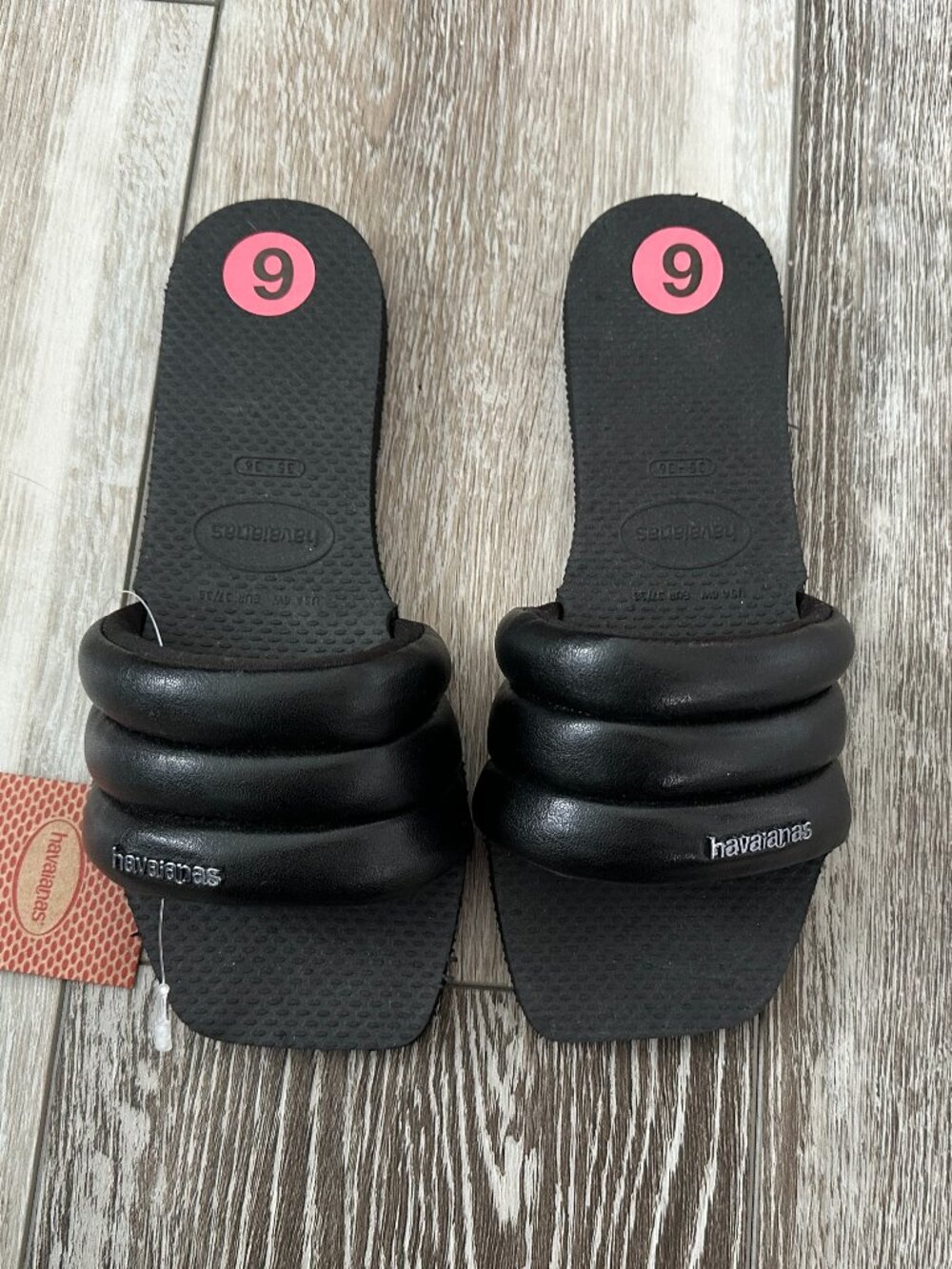 NWT Havaianas Alpargatas Sz 6 W Slide Sandals Black Super Cute!